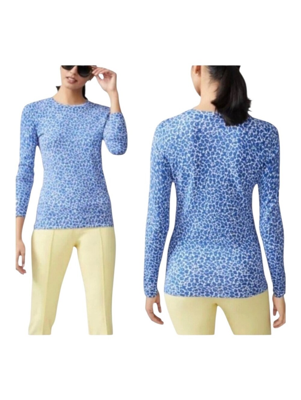 J McLaughlin Womens Blue Floral Cotton Modal Lightweight Lenny Sweater Large